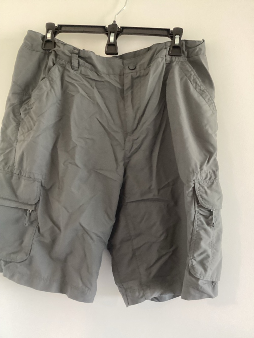 REI Women's Cargo Hiking Bermuda Shorts in Gray, adjustable waist, 9.5” inseam